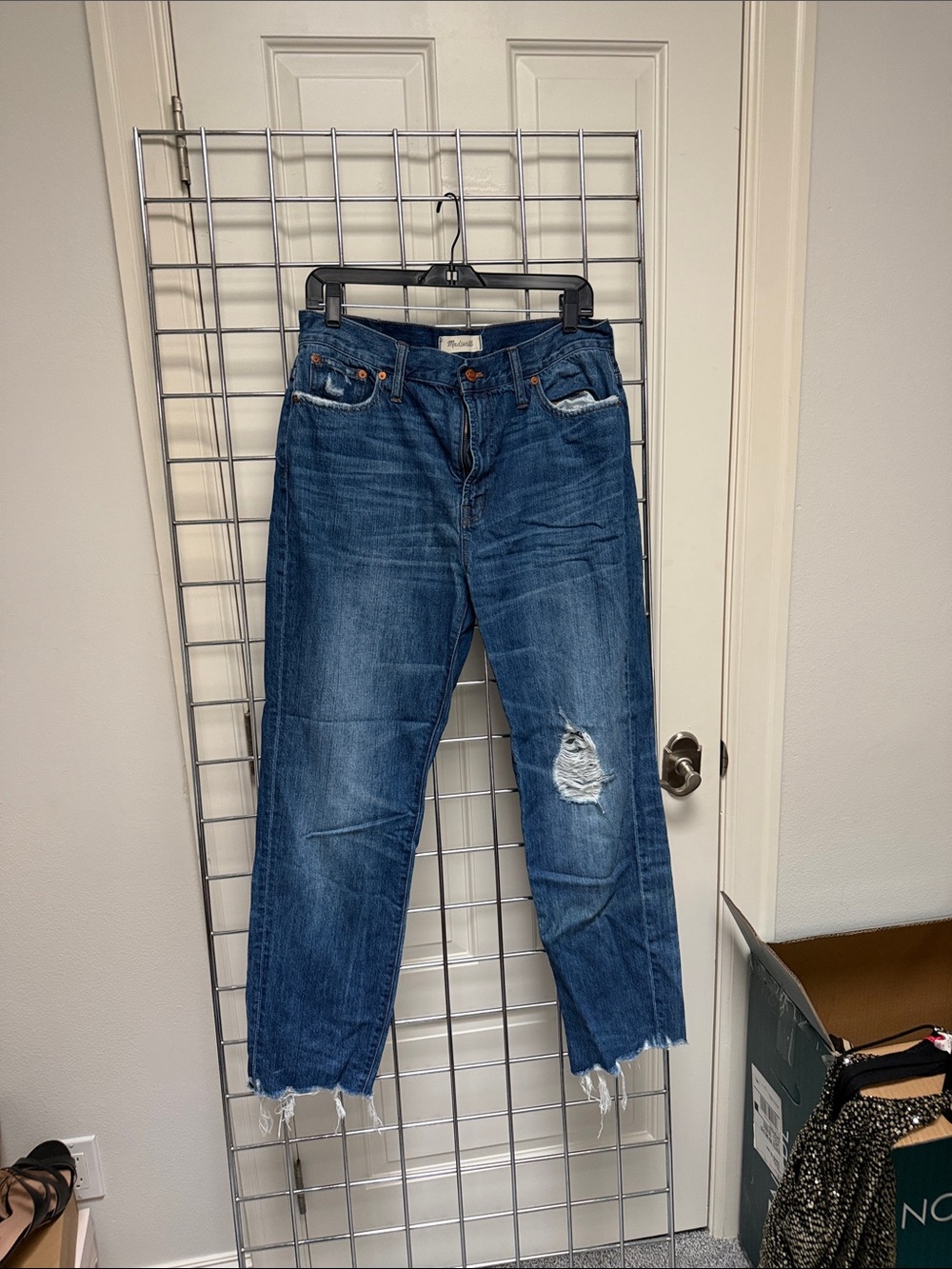 Madewell Distressed Dark Blue Boyfriend Jeans